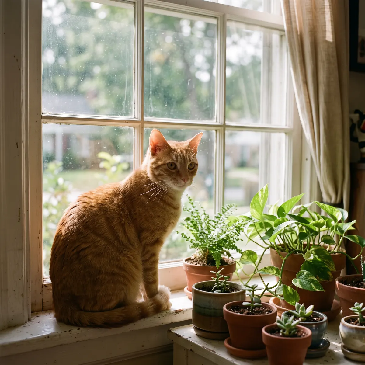 Photo of a ginger cat on a windowsill